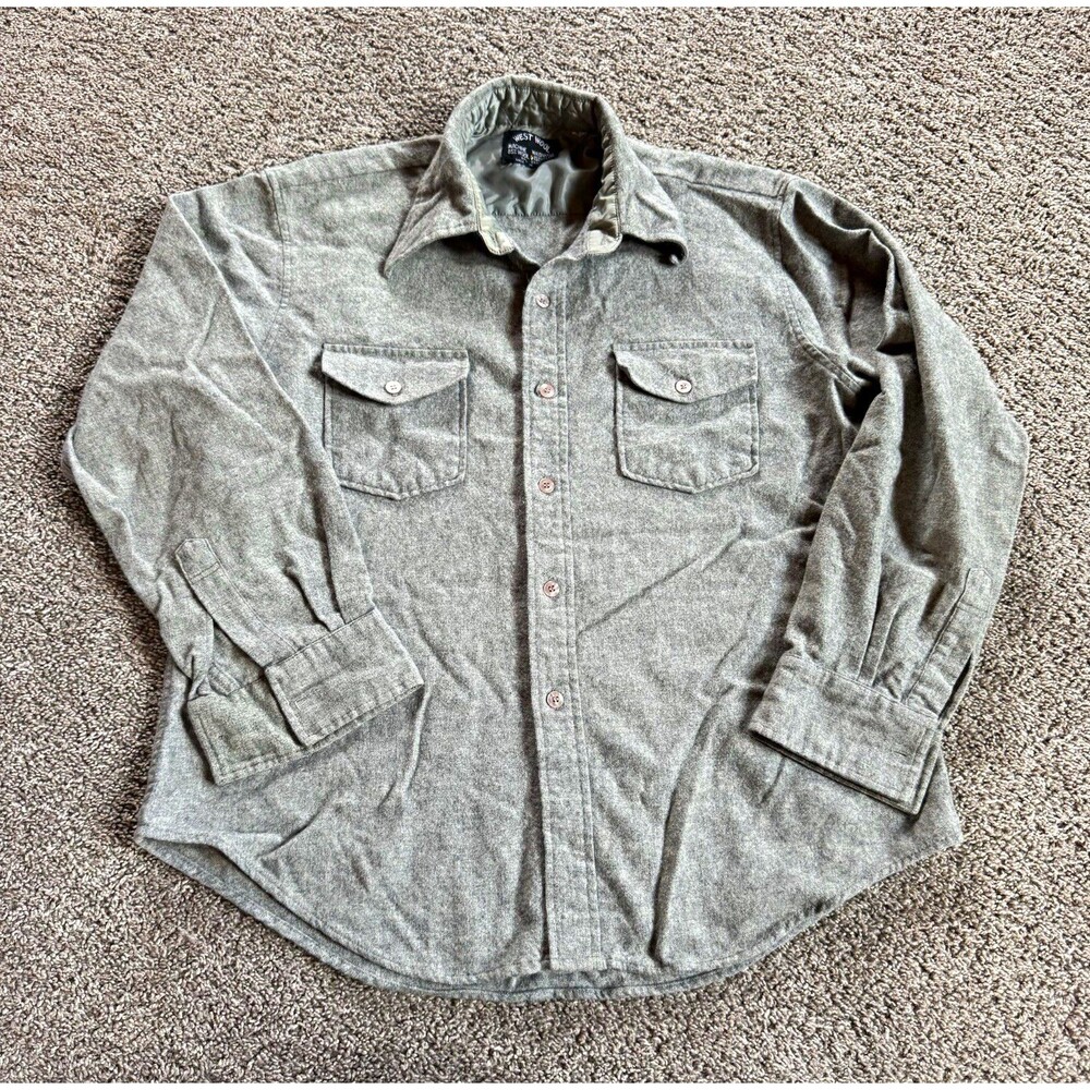 Vintage West Wool Mens L Gray 85% Wool Flannel Shirt Quilted Lined Button Up